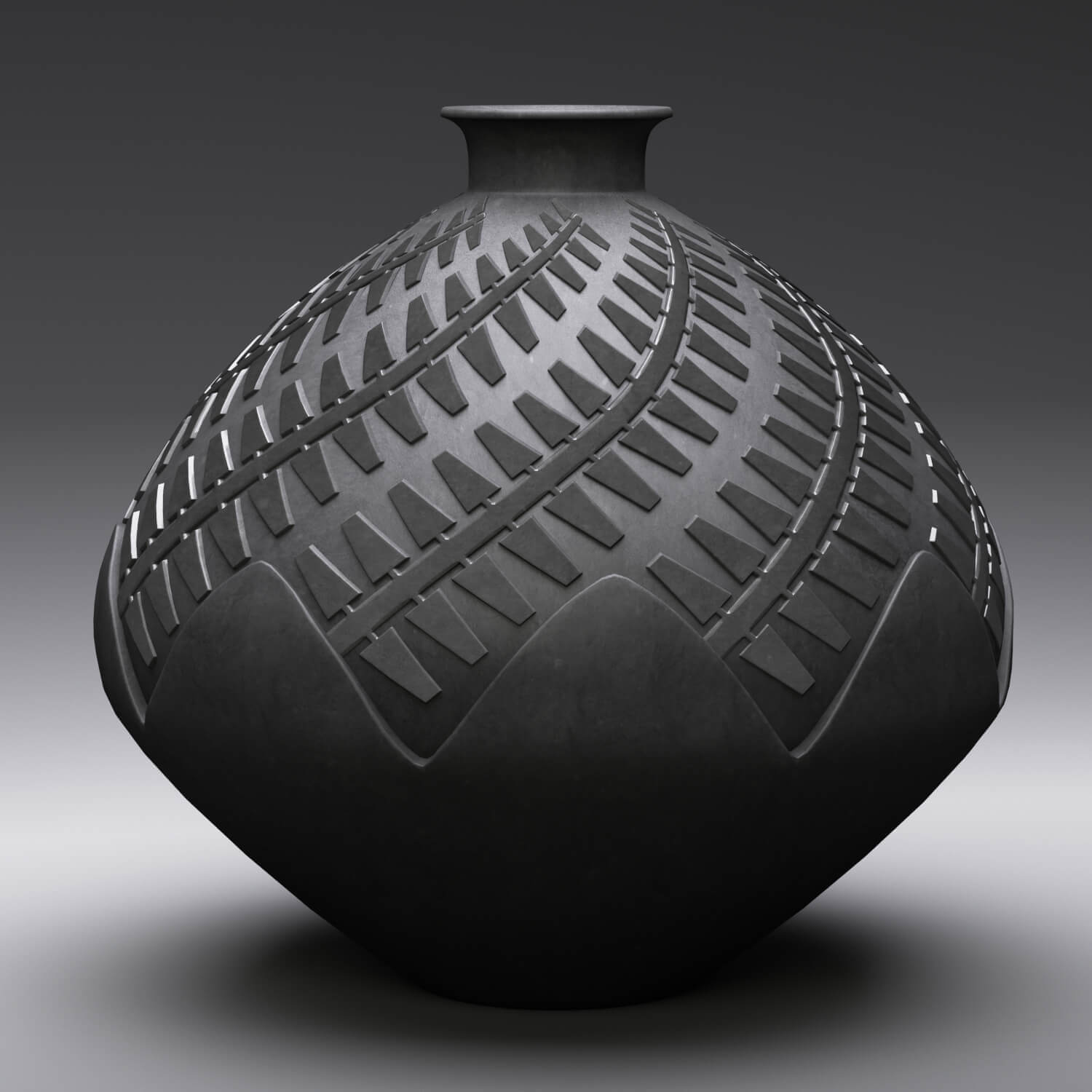 大肚细口黑色哑光花瓶3D模型（OBJ,FBX,MAX）