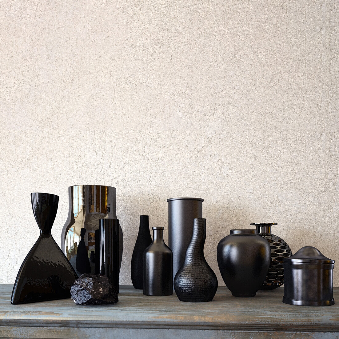 各种款式和材质的黑色花瓶3D模型（OBJ,FBX,MAX）