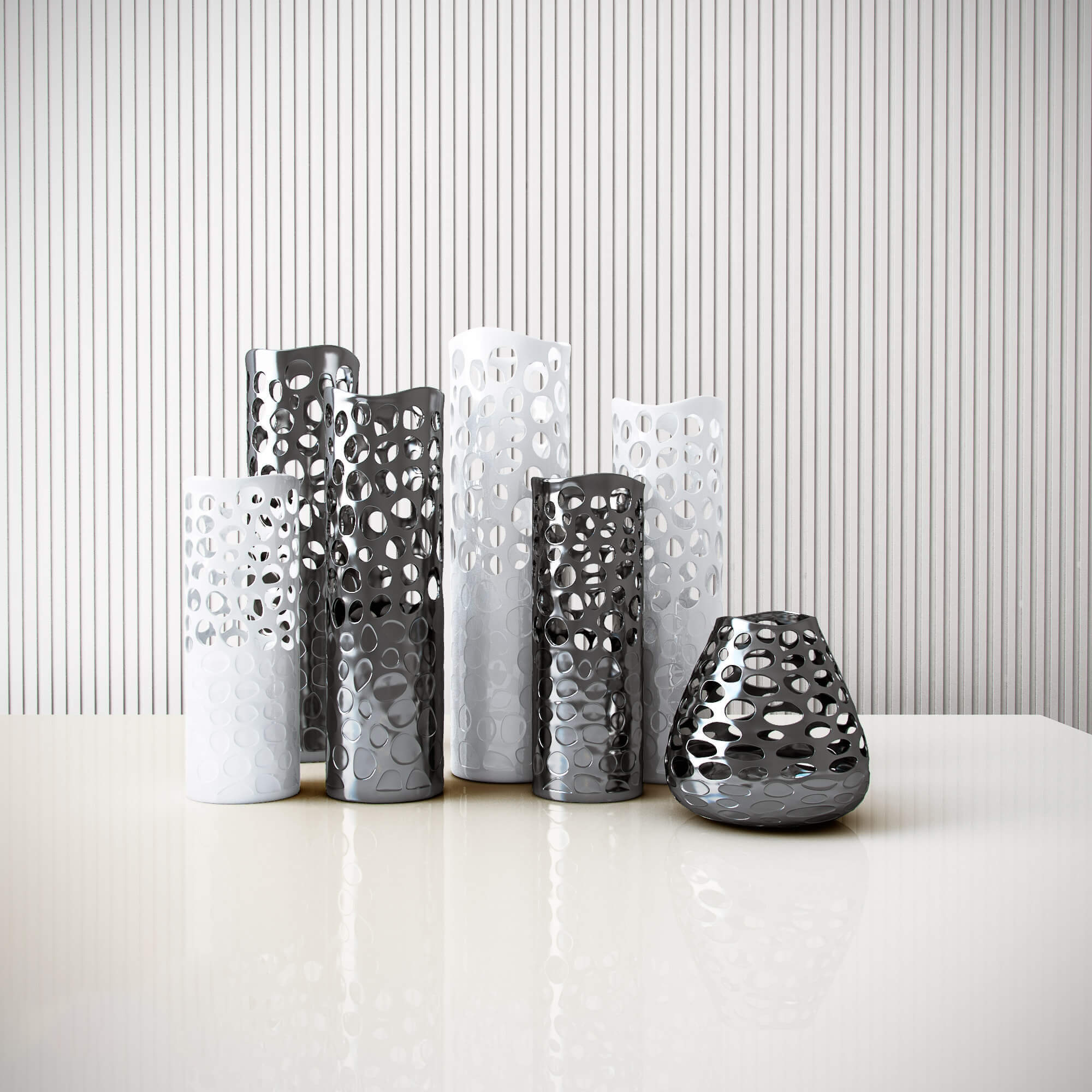 镂空白色和深灰色陶瓷花瓶3D模型（OBJ,FBX,MAX）