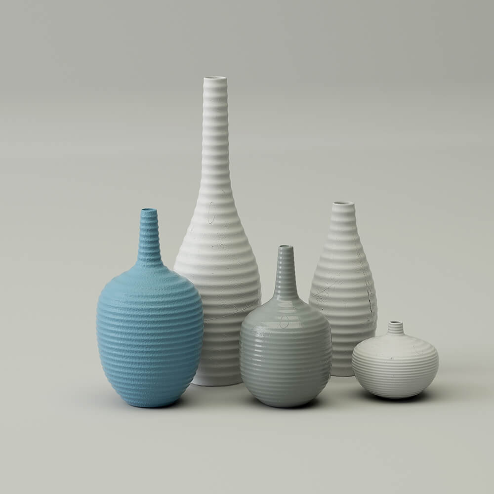 横纹陶瓷花瓶系列3D模型（OBJ,FBX,MAX）