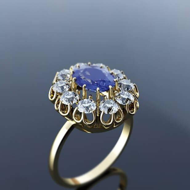 镶嵌蓝宝石和钻石的戒指3D模型（OBJ,FBX,MAX）