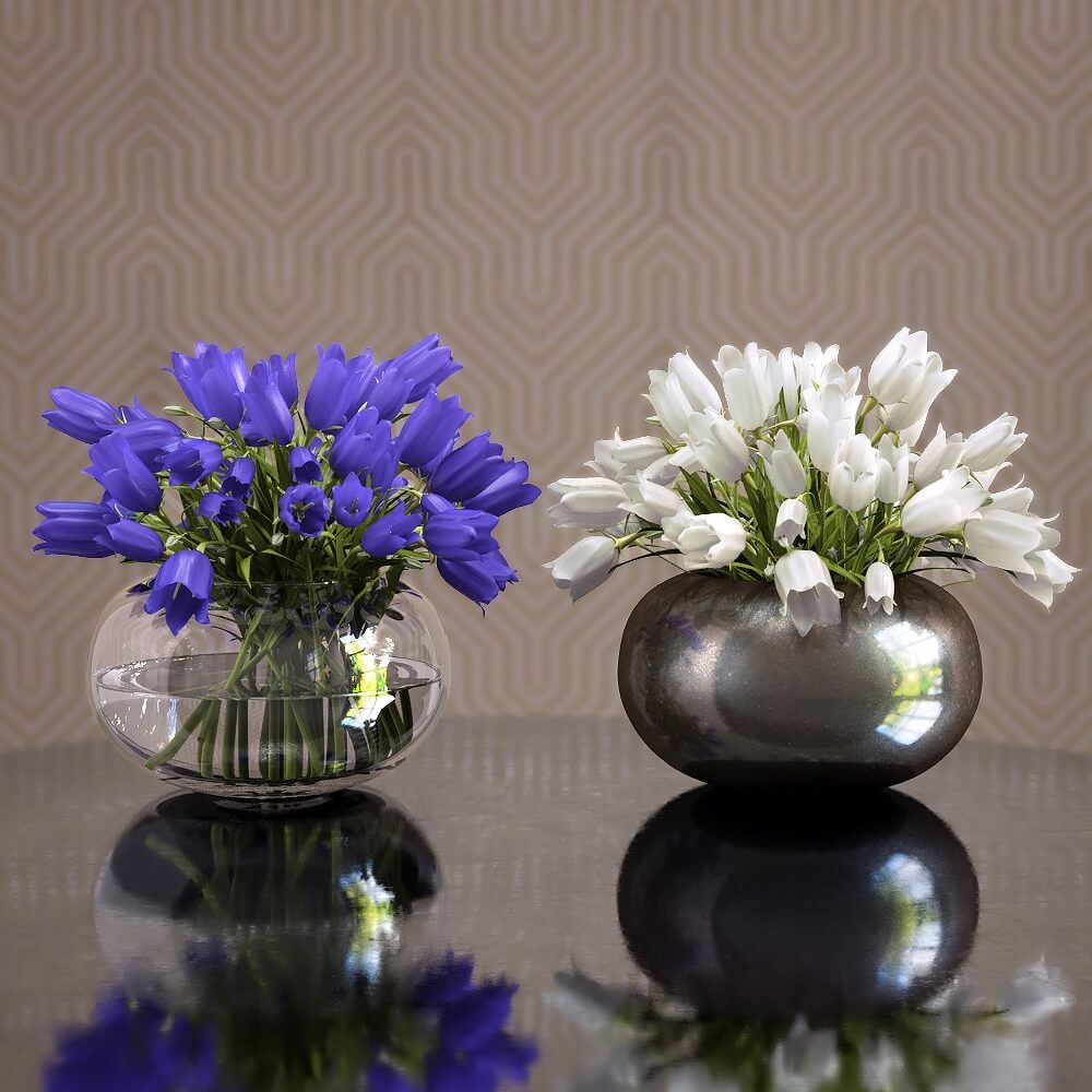 白色和蓝紫色郁金香3D模型（OBJ,FBX,MAX）