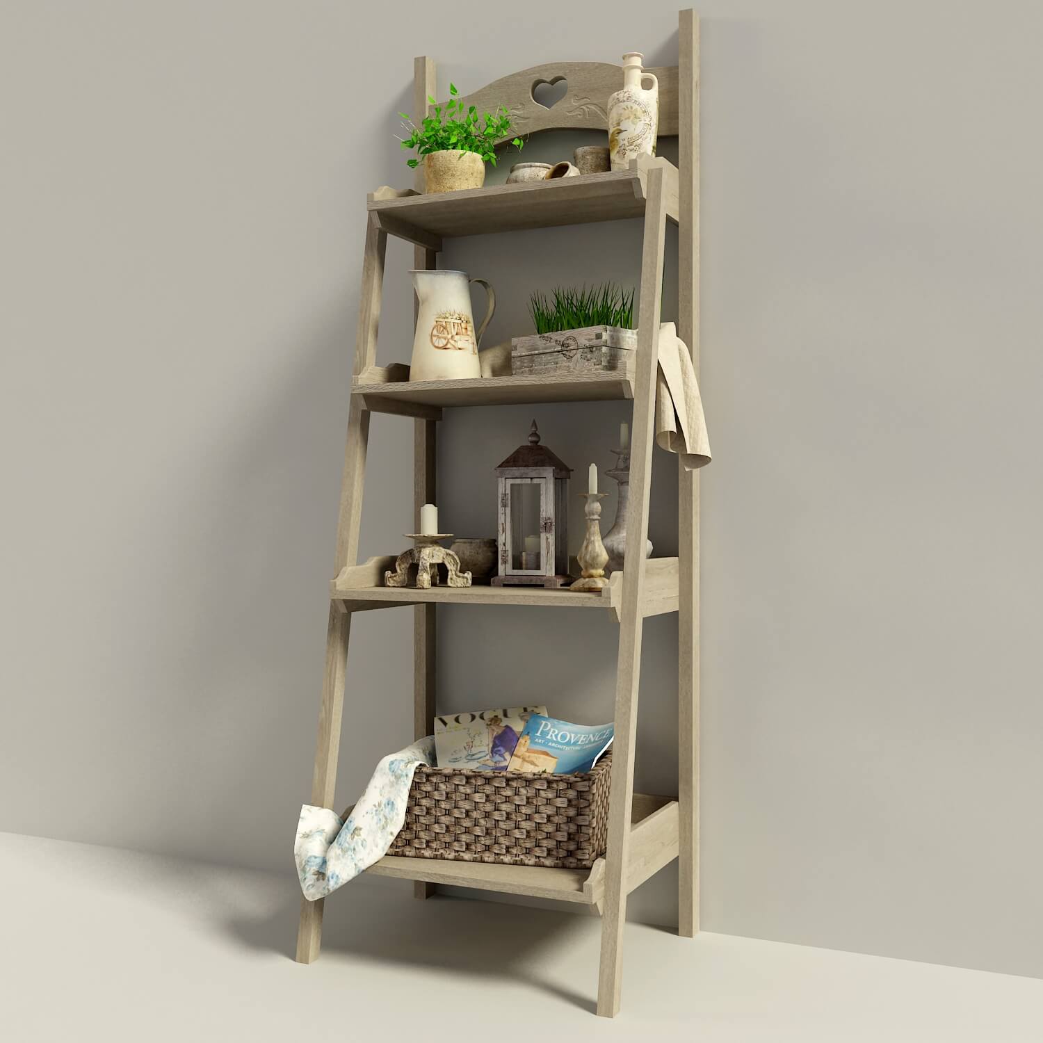 室内梯形实木置物架3D模型（OBJ,FBX,MAX）