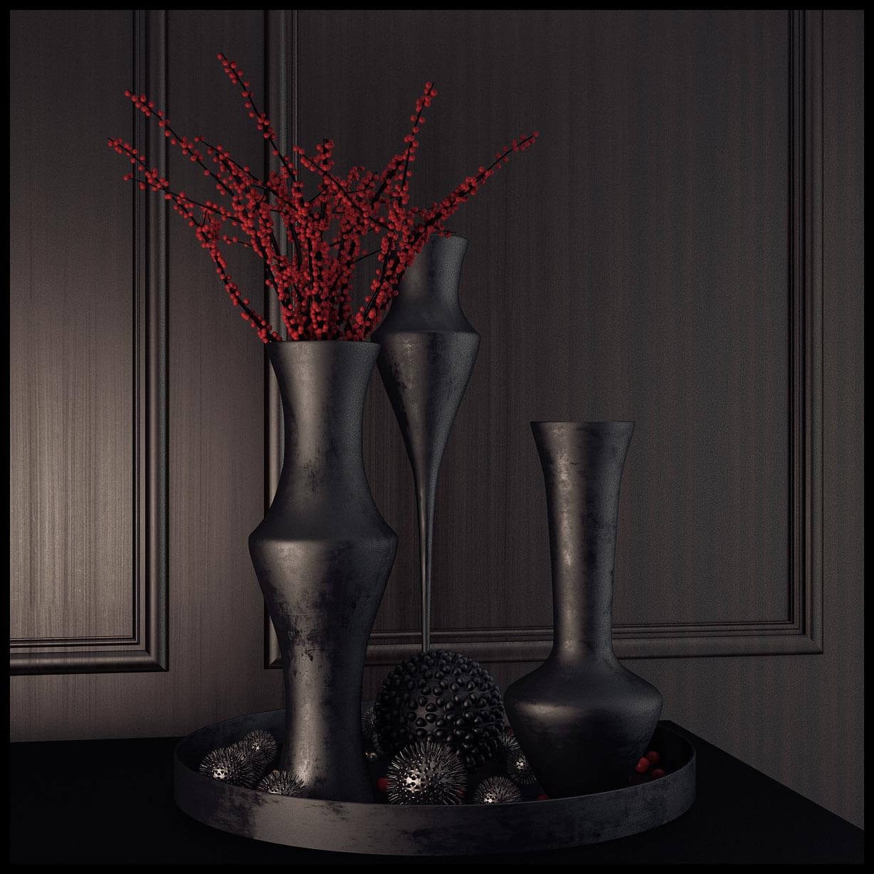 带暗纹的黑色装饰花瓶3D模型（OBJ,FBX,MAX）