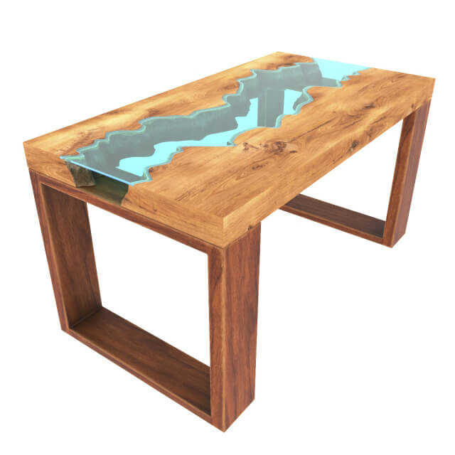 河水图案玻璃装饰的实木桌子3D模型（OBJ,FBX,MAX）