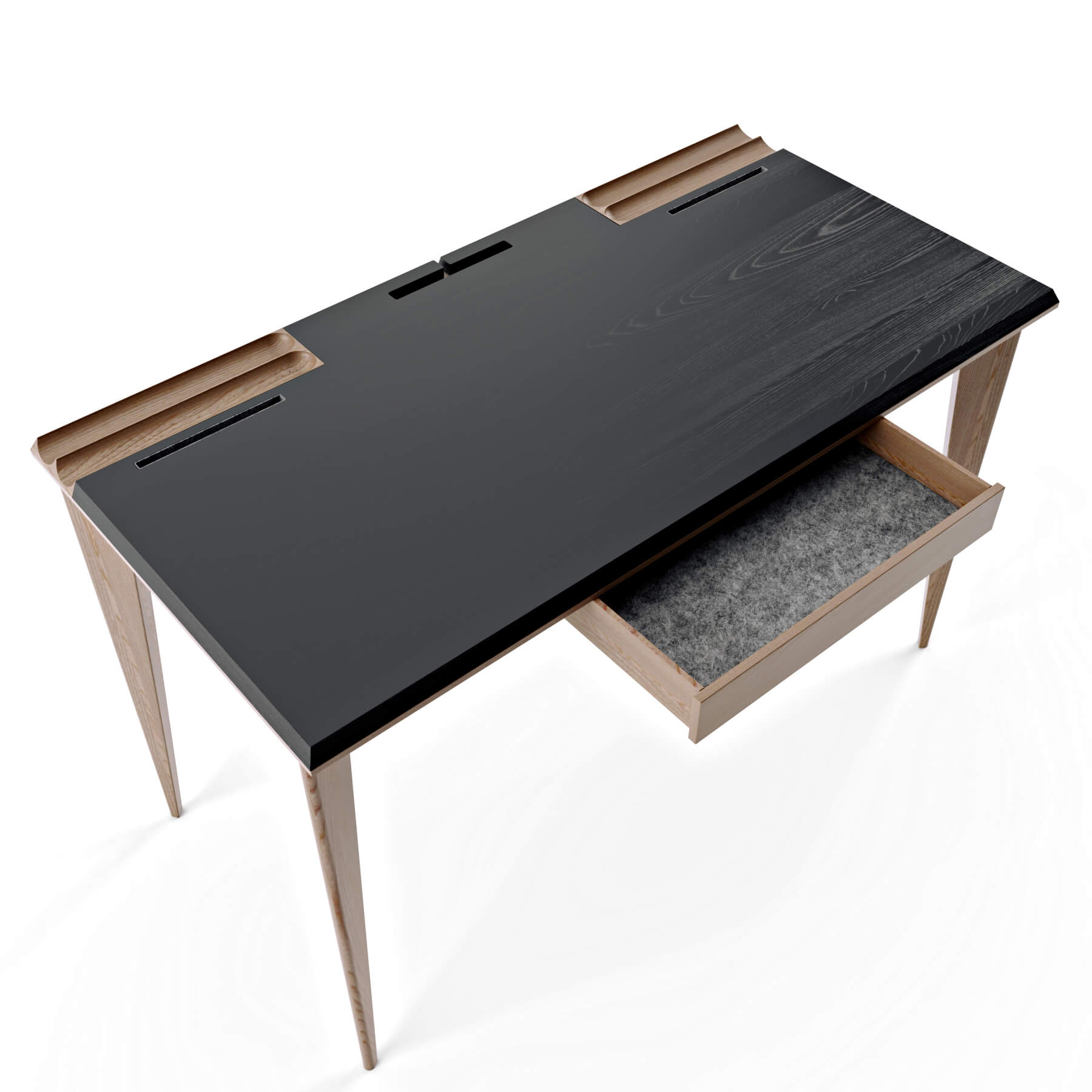 有抽屉的黑色实木办公桌3D模型（OBJ,FBX,MAX）