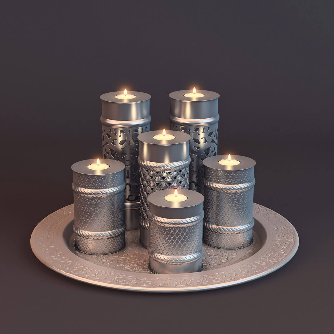 金属蜡烛台和托盘3D模型（OBJ,FBX,MAX）