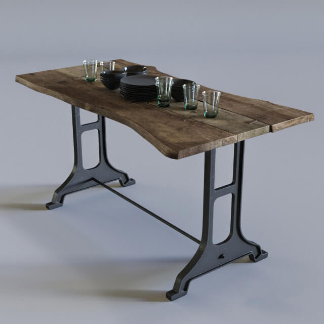 不规则形状木制台面庭院桌子3D模型（OBJ,FBX,MAX）