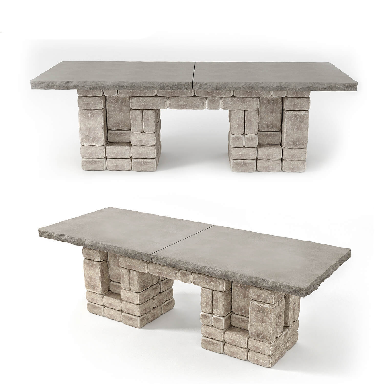 长方形庭院石头桌子3D模型（OBJ,FBX,MAX）