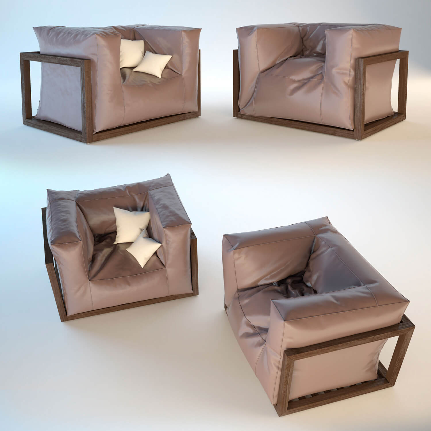 实木框架单人皮革沙发3D模型（OBJ,FBX,MAX）