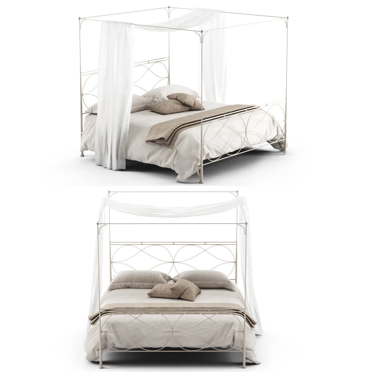 轻便米色金属床及同色床品和蚊帐3D模型（OBJ,FBX,MAX）