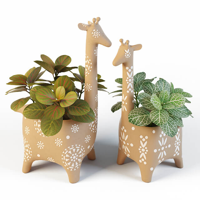 长颈鹿花盆中的植物3D模型（OBJ,FBX,MAX）