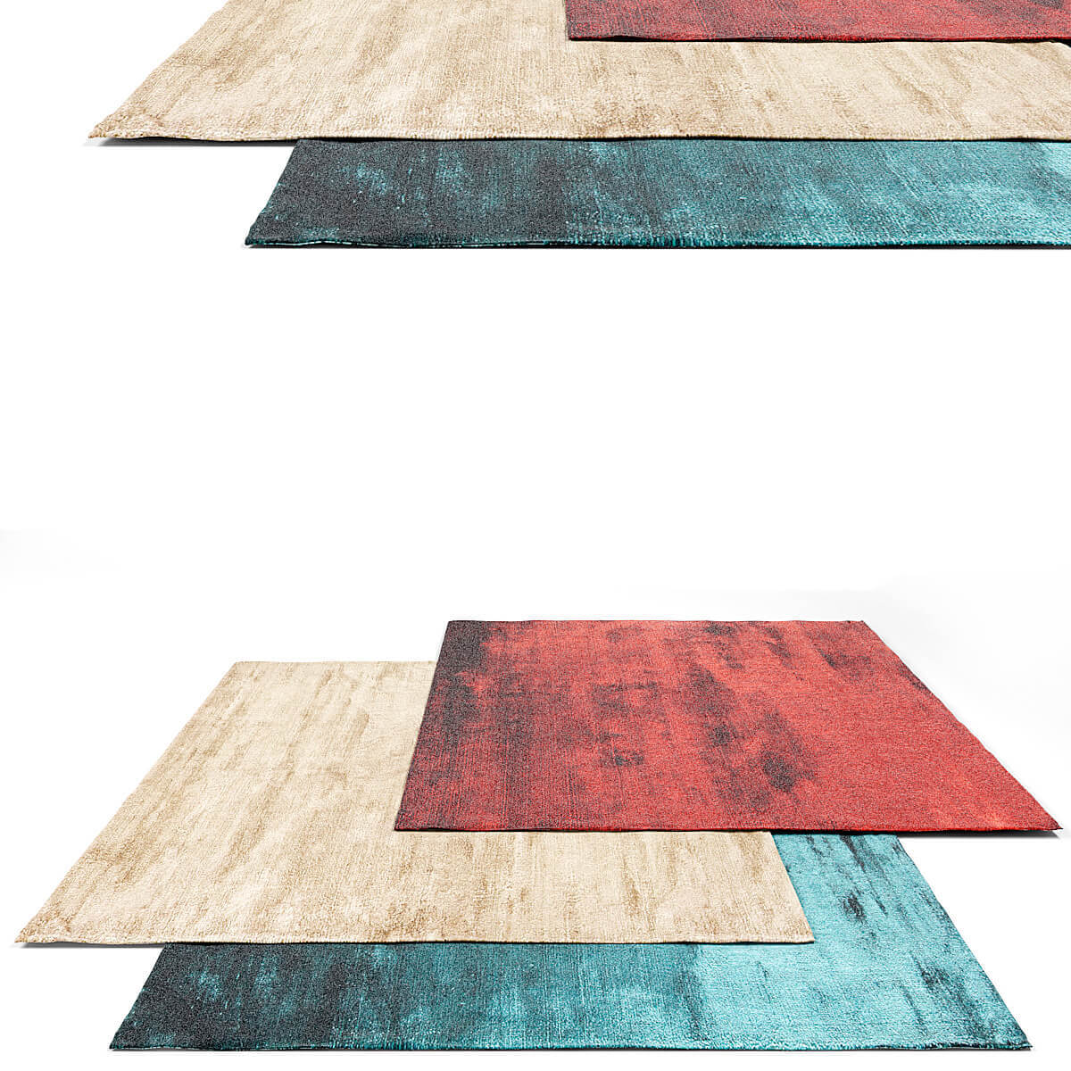 红色绿色浅棕色方形薄地毯3D模型（OBJ,FBX,MAX）