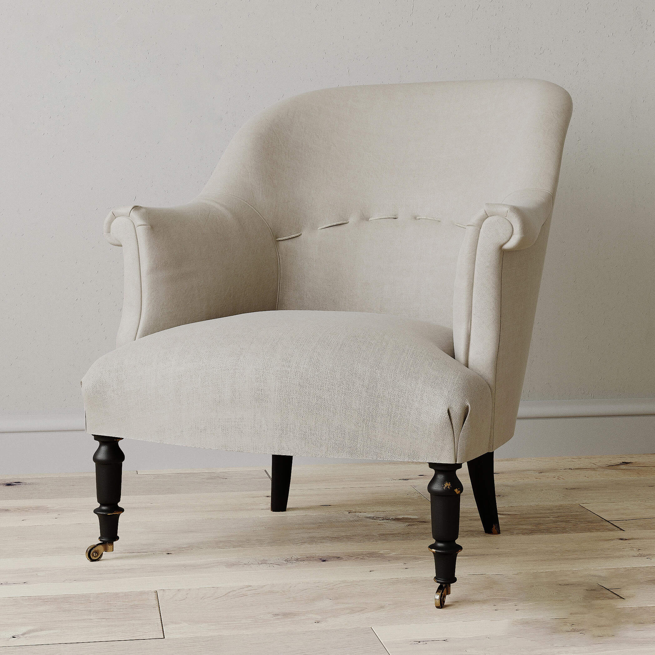 米色单人扶手布艺沙发椅3D模型（OBJ,FBX,MAX）