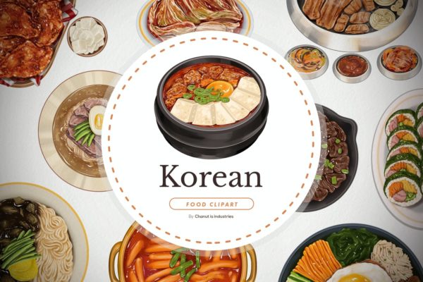 时尚高端手绘韩国食品插画背景底纹纹理集合