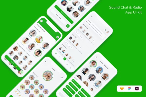语音聊天 & 收音机 App UI Kit (FIG,SKETCH,XD)