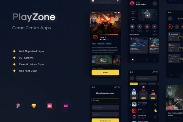 PlayZone – 游戏程序中心UI工具包 (FIG,SKETCH,XD)