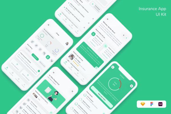 保险功能 App UI Kit (FIG,SKETCH,XD)