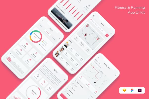 健身& 跑步 App UI Kit (FIG,SKETCH,XD)