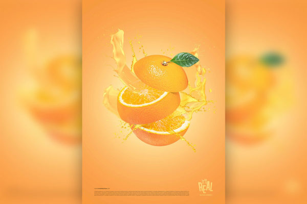 切水果风格鲜橙水果海报设计模板 (psd)