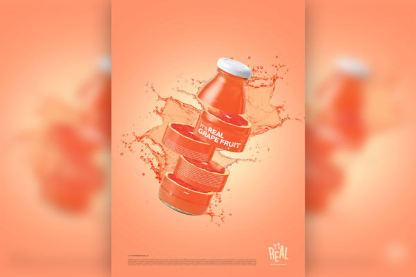 切水果风格红柚果汁饮料海报设计模板 (psd)