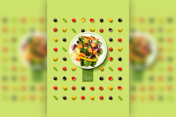 绿色蔬果沙拉食品广告海报设计 (psd)