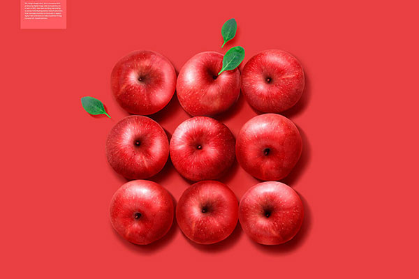 九宫格风格红苹果水果广告海报设计模板 (psd)