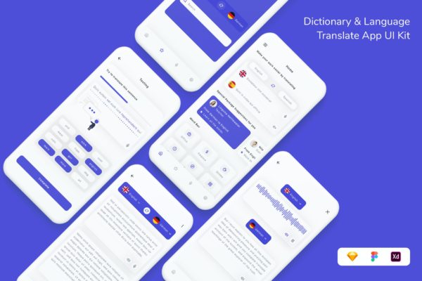 字典和语言翻译 App UI Kit (FIG,SKETCH,XD)