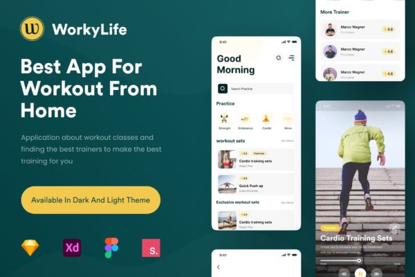 Worky Life – 家庭健身Apps UI 工具包(FIG,SKETCH,XD)