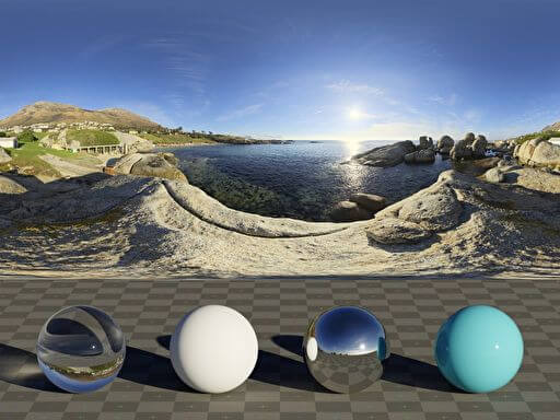 8K级海边岩石上的村庄上午晴空HDRI光线图片下载（HDR）