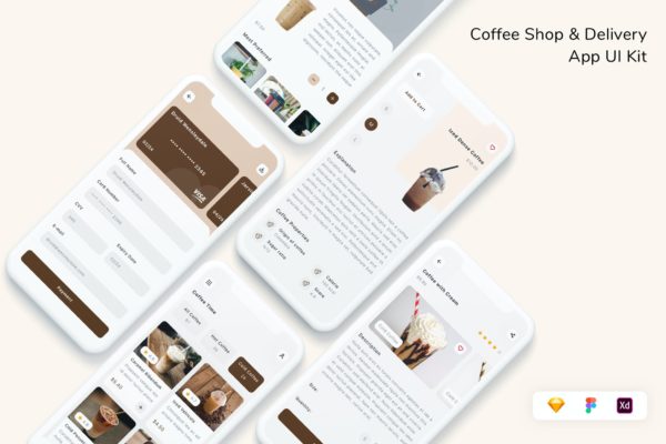 咖啡店 & 配送App设计 UI工具包(FIG,SKETCH,XD)