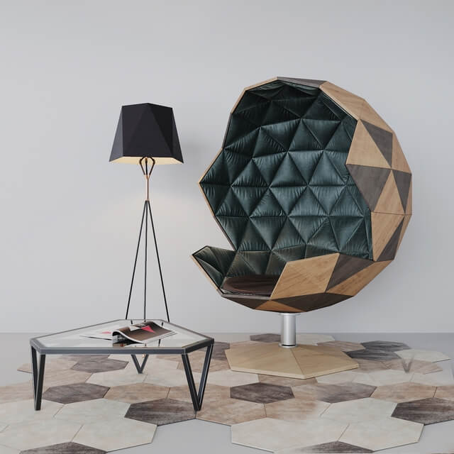 落地灯茶几和球形扶手椅3D模型（OBJ,FBX,MAX）