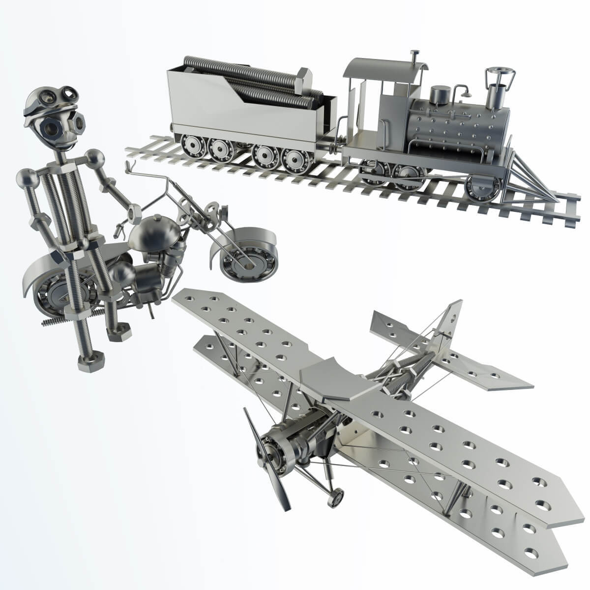 金属飞机火车摩托车等玩具3D模型（OBJ,FBX,MAX）