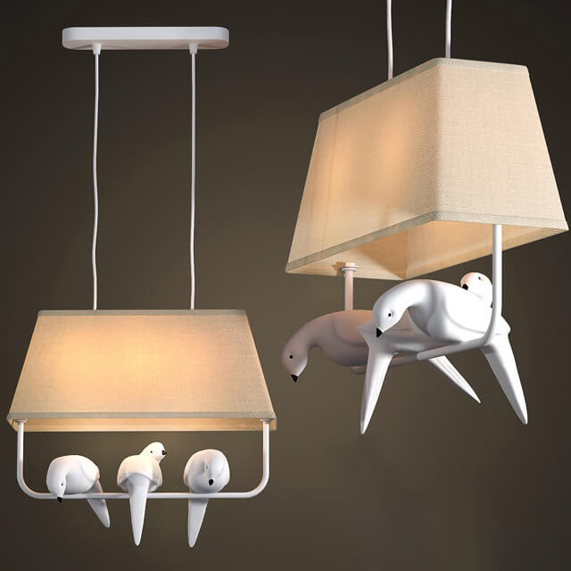 有小鸟装饰的布艺吊灯3D模型（OBJ,FBX,MAX）