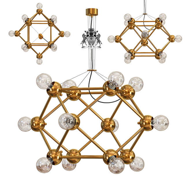 分子结构形状金黄色吊灯3D模型（OBJ,FBX,MAX）