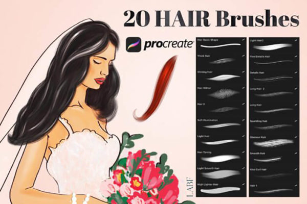 20个女性头发Procreate笔刷 (brushset)