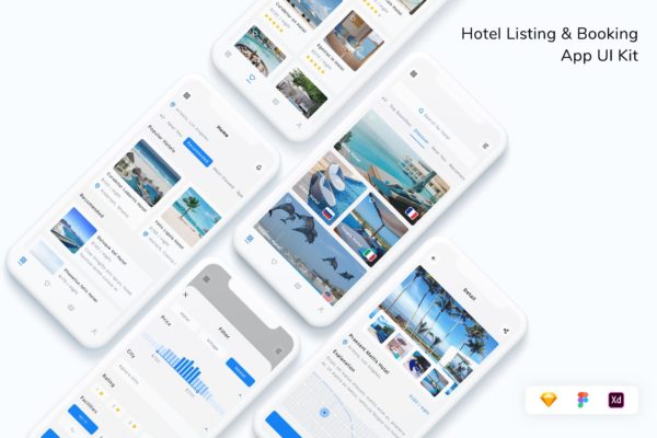 酒店清单 & 预定App UI工具包(FIG,SKETCH,XD)
