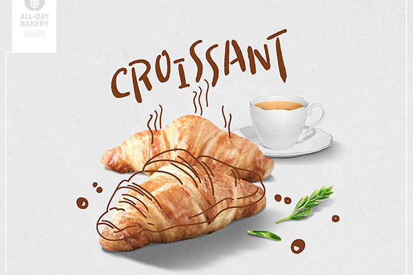 羊角面包烘焙面包食品海报设计 (psd)