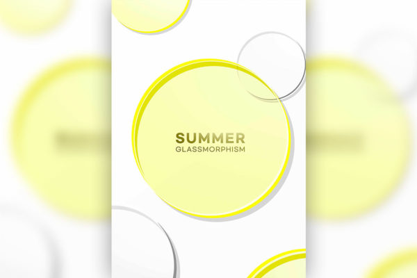 黄色圆形毛玻璃效果夏季简约海报设计模板 (psd)
