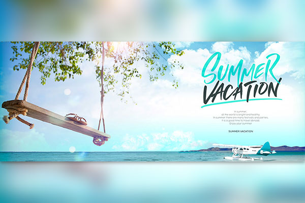 夏季背景暑假海滩活动宣传Banner设计模板 (psd)
