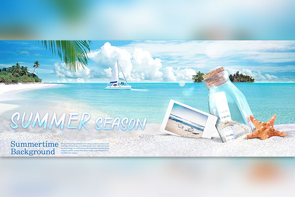 蓝色海洋沙滩夏季背景Banner设计模板 (psd)