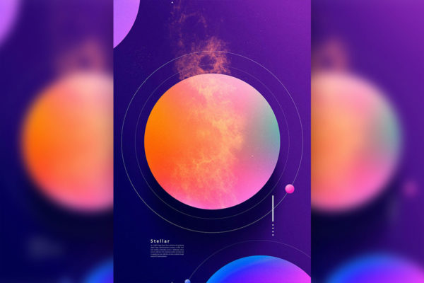 多彩抽象星球元素创意海报设计模板 (psd)