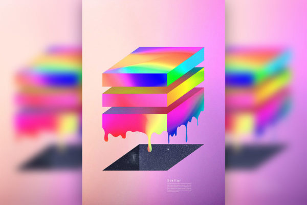 渐变彩虹色创意几何元素海报设计模板 (psd)
