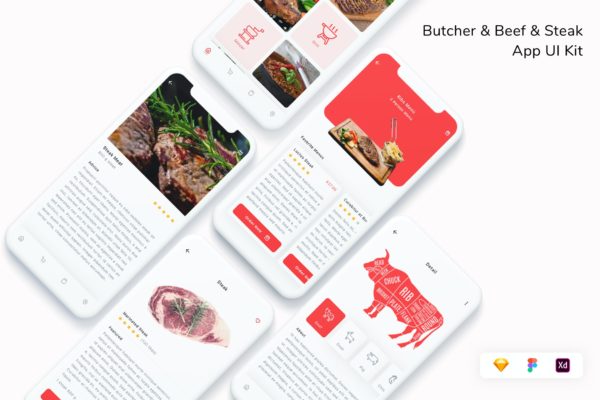 牛肉生鲜 App UI Kit (FIG,SKETCH,XD)