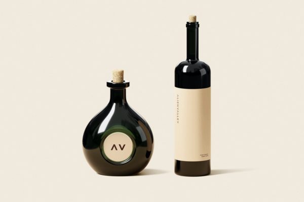 时尚高端专业的红酒葡萄酒洋酒酒瓶包装设计VI样机展示模型mockups