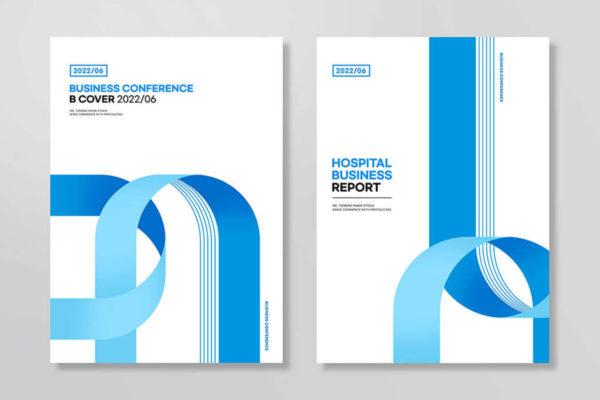 蓝色丝带企业年度报告封面设计模板 (psd)
