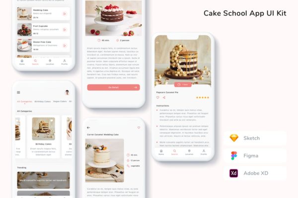 蛋糕烘培学校 App UI Kit (FIG,SKETCH,XD)