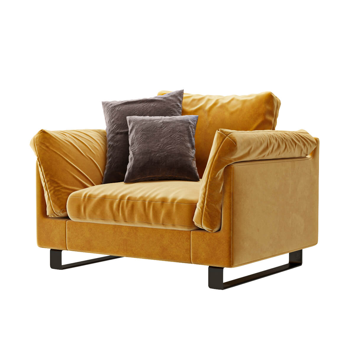 黄色单人布艺扶手沙发3D模型（OBJ,FBX,MAX）