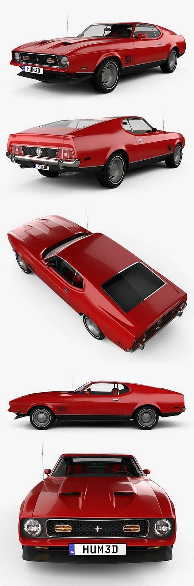 福特 Mustang Mach 1 1971 James Bond 经典复古跑车3D模型下载 (C4D,FBX,OBJ,MAX)