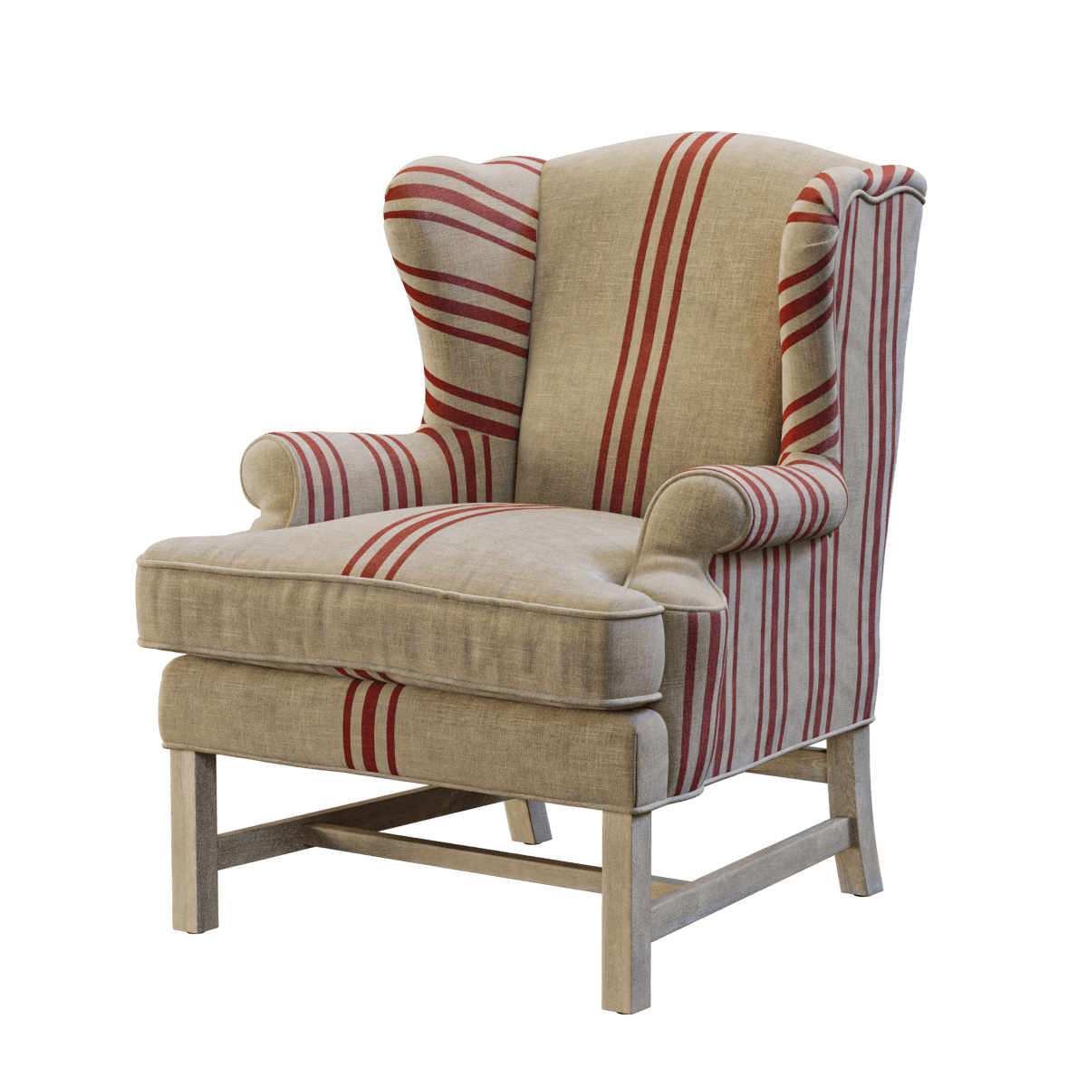 英式风格红色条纹扶手沙发椅3D模型（OBJ,FBX,MAX）